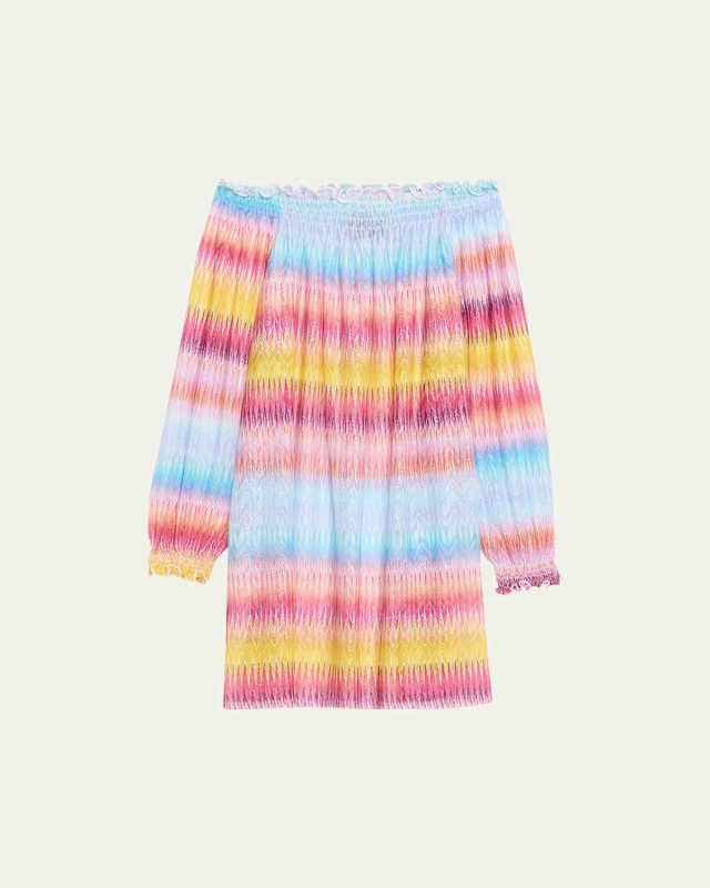 Multi Degarde Fether Off-Shoulder Mini Dress